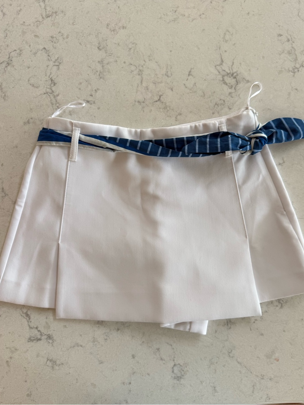 Zara White Pleated Skort with Navy Stripe Waistband
